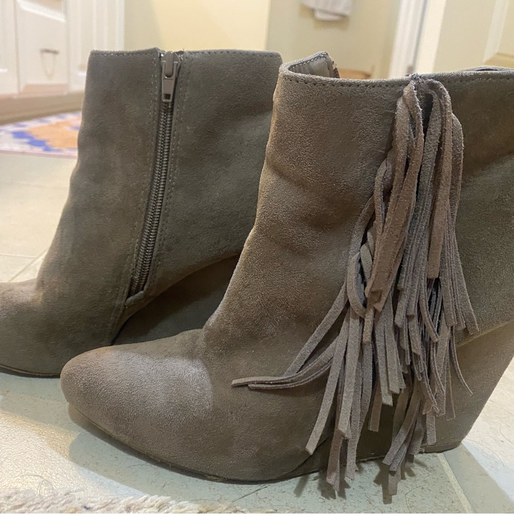 Madden Girl Gray Suede Fringe Ankle Booties